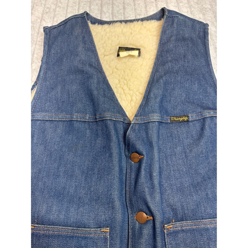 Vintage Wrangler Mens Blue Denim Sherpa Lined‎ Western Vest VL200NV Made USA XL